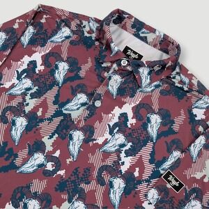 Waggle Big Horn Performance Golf Polo Shirt Men Large Maroon Skull Camo Print